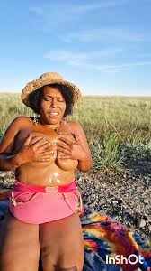 Drone Catches Black BBW Massaging Her Body in Nature: American Porn