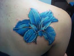 Nice Blue Iris Flower Tattoo On Right Back Shoulder Iris Tattoo Back Tattoo Iris Flower Tattoo