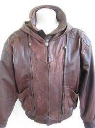 Vera Pelle Brown Leather Jacket Hood Men Size 52 Super Hot Made In Italy Leather Jacket Leather Jacket Men Brown Leather Jacket