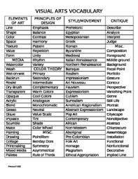Also, the vehicle used, such as sculpture, painting or photography. Visual Art Vocabulary By Visual Arts Education Resources Tpt