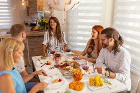 That's why we've rounded up our best thanksgiving. Group Of Young Friends Gathered Around The Table For Thanksgiving Celebrating And Having Traditional Thanksgiving Dinner Party At Home All Togehter Stock Photo Picture And Royalty Free Image Image 158210900