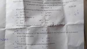 11th Class Half Yearly Question Paper Chemistry 2019 Youtube
