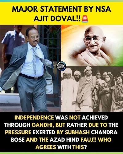 🇮🇳📜 A Recent Remark by Ajit Doval Has Revived an Old Debate About India's Freedom Struggle. Recent comments by Ajit Doval have renewed discussion over the factors that led to India's independence