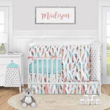 Turquoise and coral can feel playful and young, yes, but the combo also has a sophisticated side that can make it feel decidedly grown up, making it a great choice for nurseries and living rooms alike. Boho Feather Baby Girl Nursery Crib Bedding Set By Sweet Jojo Designs 5 Pieces Turquoise Blue Coral And Grey Only 159 99