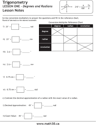 Trigonometry Lesson One Degrees And Radians Lesson Notes Pdf
