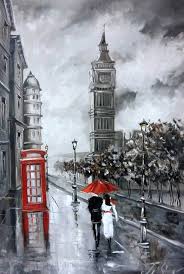 Black And White Canvas Pictures Of London Online Shop Top Artist Handpainting Streetscape Black And White Knife Oil Painting On Canvas Handmade The Couple London Painting Umbrella Painting Red Umbrella