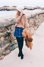 Button Front Denim Skirt Over The Knee Boots Prosecco Plaid Winter Skirt Outfit Outfits With Leggings Button Front Denim Skirt