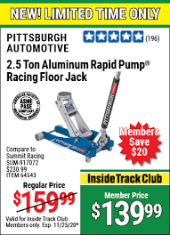 Lift capacity of up to 6000 lb. Pittsburgh Automotive 2 5 Ton Aluminum Rapid Pump Racing Floor Jack For 139 99 Harbor Freight Coupons