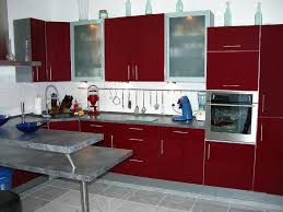 Deep Red Contemporary Kitchen Design Idea With Grey Floor And Island Luxury Kitchen Design Kitchen Design Small Red Kitchen
