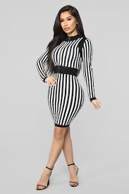 Timeless Striped Sweater Dress Black White Striped Sweater Dress Fashion Black Women Fashion