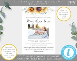 Spend as little or as much time as you want to make the graphic your own. Sunflower Funeral Announcement Template Editable Memorial Etsy Memorial Service Invitation Celebration Of Life Funeral Cards