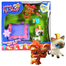 Year 2006 Littlest Pet Shop Lps Portable Pets Gift Set Series Bobble Head Figure Set Yorkshire Terrier And Siamese Cat With Carrier Pet Gift Littlest Pet Shop Little Pets