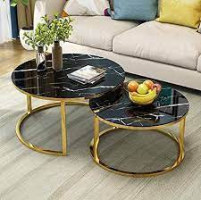 Modern Marble Coffee Table 2 Round Nesting Tables With Brass Metal Frame Living Room Table Marble Table Table De Salon Tables Gigognes Table Basse Moderne