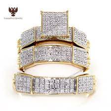 His And Her Trio Wedding Rings Set 1 00ct Diamond 14k Yellow Gold Trio Ring Set Eba Cheap Wedding Rings Sets Wedding Ring Trio Sets Rings Mens Wedding Bands