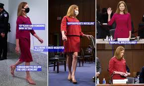President donald trump is joined by a few members of his staff, the first lady, amy coney barrett and barrett's family during a oval office photo. Amy Coney Barrett Dresses To Impress Women At Supreme Court Hearings Daily Mail Online