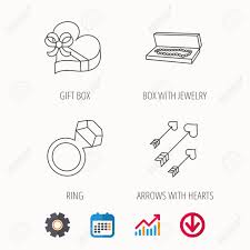 jewelry gift box and wedding ring icons arrows with hearts