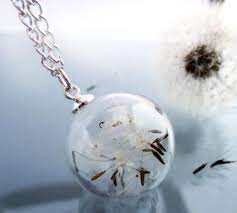 Dandelion Necklace Captured Forever Make A Wish Seed Glass Orb Beadwork Silver Flower Botanical Dandelion Necklace Silver Flowers Dandelion
