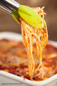 Baked Spaghetti A Comforting Casserole Recipe By Buns In My Oven Recipe Recipes Cheesy Baked Spaghetti Baked Spaghetti