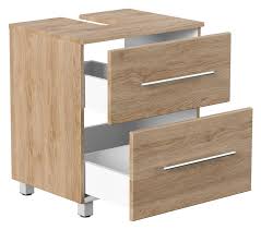 Poignée en acier brut patiné. Meuble Sous Vasque 55 Cm Avec Pieds Decor Chene Meuble Sdb A Poser Avec Ou Sans Vasque Meuble Salle De Bain Emotion 24 Fr