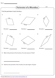 Perimeter Of A Rhombus Integers Level 2 Rhombus Perimeter Worksheets