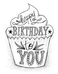 Hand Drawn Doodle Style Cupcake With Hand Lettered 39 Happy Birthday To You With Leaves And Stars Black And Wh Brief Handen Tekenen Kaart Ideeen Verjaardag