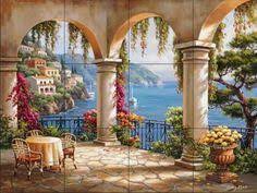 An elegant, detailed tuscan mural captured intricately. 7 Tuscan Murals Ideas Tuscan Mural Tile Murals