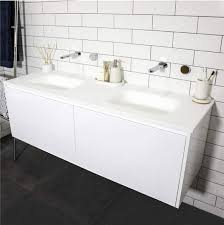 Wall mounted vanities allow for more air flow and create the illusion of space so your bathroom feels lighter and more expansive. Solid Surface Vanity Top W Two Integrated Basins 1500mm Matte White Highgrove Bathrooms
