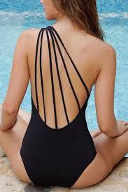Black And White One Piece Bathing Suit Strappy Back One Shoulder One Piece Swimsuit In Black Elleschic One Shoulder Swimsuit Strappy Swimsuits Monokini Swimsuits