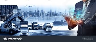 World Map With Logistic Network Distribution Logistic And Transport Concept In Front Industrial Container Cargo Freight S Stock Photos World Map Photo Editing