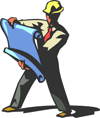 Construction Worker Reads Blueprints - Vector Image