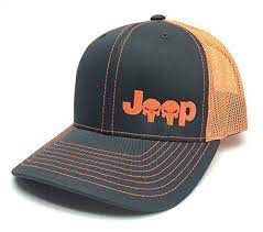 Jeep Logo With Punisher Skull Symbol Left Panel Embroidered Mesh Twill Cap Neon Orange Charcoal Support Your Love For Jeep Logo Punisher Skull Neon Orange