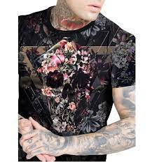 Camiseta Longline Caveira Floral Ref 03 Dayos Clothing