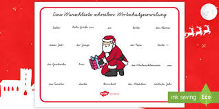 Das wichtigste fest in deutschland ist weihnachten. Eine Wunschliste Schreiben Wortschatzsammlung Querformat