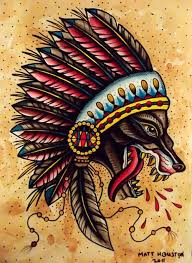 Wolf With Headdress Traditional Tattoo American Traditional Tattoo Art Tattoo
