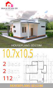 Modern 3 bedroom floor plan with dimensions. House Plans 10 7x10 5 With 2 Bedrooms Flat Roof House Plans 3d House Plans Flat Roof House Dream House Pictures