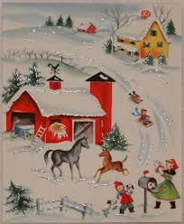 Watercolor christmas card with fir branches, sleigh, rabbit and gifts. 1173 50s Glittered Farm Barnyard Vintage Christmas Greeting Card Vintage Christmas Greeting Cards Vintage Christmas Vintage Christmas Cards