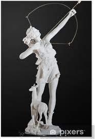Classic white marble statuette of Artemis isolated on black Poster •  Pixers® - We live to change