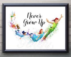 Disney Peter Pan Nie Erwachsen Werden Zitat Aquarell Kunst Disney Art Watercolor Disney Peter Pan Disney