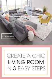 Create A Chic Living Room In 3 Easy Steps With Our 7 Piece Laney Park Sectional First Select Sectional Living Room Layout Livingroom Layout Chic Living Room