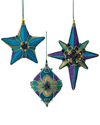 Set Of Six Handcrafted Teal Gold Purple And Blue Star Drops Made Of Fabric Mache Plastic And Other Christmas Colors Christmas Deco Christmas Decorations