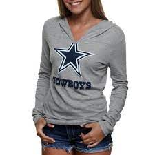 Dallas Cowboys Ladies Honeysuckle V Neck Hooded Long Sleeve T Shirt Ash Dallas Cowboys Women Dallas Cowboys Shirts Dallas Cowboys