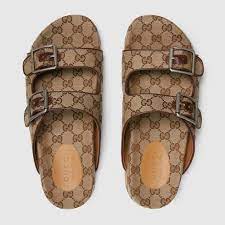 Shop gucci rubber slide sandals at holt renfrew. Men S Slide Sandal With Straps In Beige And Ebony Gg Canvas Gucci Cz