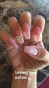 Pink Coffin Shaped Acrylic Nails With A Bow Charm On Each Ring Finger Go These Done 8 23 2015 Purple Nails Coffin Nails Designs Rhinestone Nails