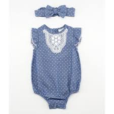 Daisy Fuentes Polka Dot Romper And Headband Set With Lace Applique