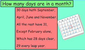 (7 days in a week divided into 28 days equals 4 weeks.) some months have a few extra days, but none of them has enough extra days to count as an extra week. Days In A Month Welcome To Sapphire Class