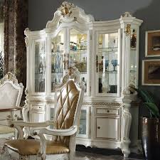 Glass shelves can be removed to change paper on back if required. Acme Furniture Picardy 63465b 63464h Traditional Antique White Buffet China Hutch With Led Lighting Corner Furniture China Cabinets