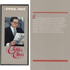 Pan Am “Clipper Class” was introduced as a way to entice frequent business  travelers to fly Pan Am. This 1982 brochure highlights some of the features  of this service. · Pan Am