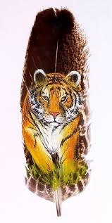 Painting On Feather Tiger Sanat Seramik Kus Tuyleri Kus