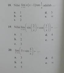 Maka nilai fungsi akan mendekati nol bila nilai x merupakan polinom maka untuk menyelesaikan limit di tak hingga dilakukan dengan membagi pembilang, p(x) dan penyebut, q(x) dengan x pangkat. Limit Fungsi Di Tak Hingga Trigonometri Brainly Co Id