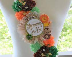 Safari Jungle Baby Shower Sash And Pin Set Jungle Safari Baby Shower Safari Flower Sash Safari Corsage Pin Safari Shower Custom Order Baby Shower Sash Baby Shower Safari Baby Shower Boy